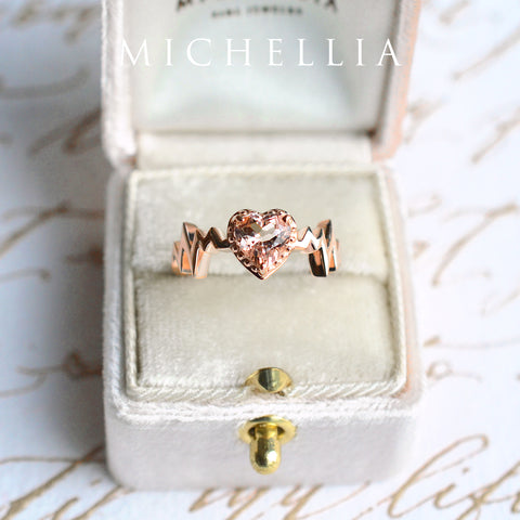 [Scarlett] Electrocardiogram Heartbeat Ring in Morganite Women's Ring michelliafinejewelry