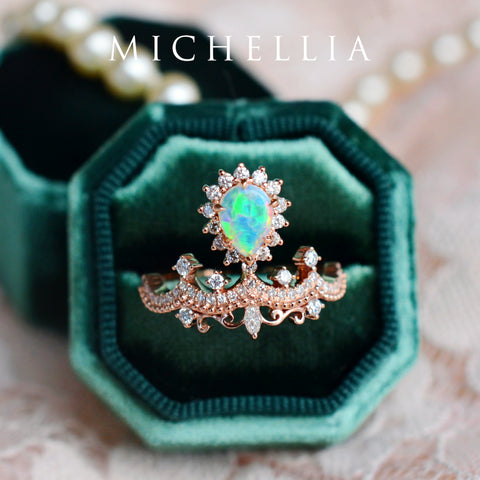 [Angelique] Venetian Crown Chandelier Ring in Australian Opal Women's Ring michelliafinejewelry