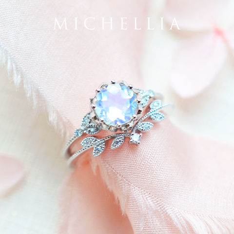[Evanthe] Vintage Floral Engagement Ring in Moonstone Women's Ring michelliafinejewelry   