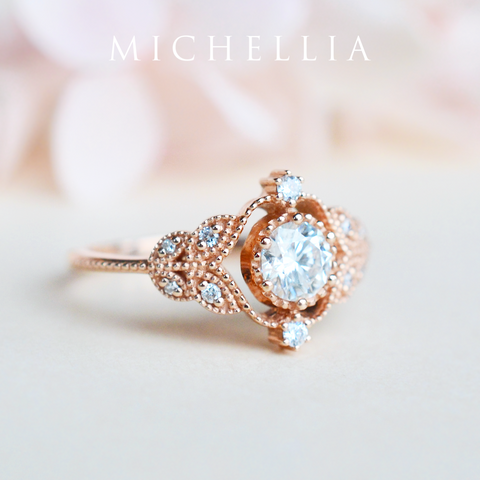 [Adeline] Vintage Rose Engagement Ring in Diamond / Moissanite Women's Ring michelliafinejewelry   