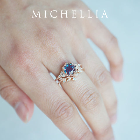 [Evanthe] Vintage Floral Engagement Ring in Lab Alexandrite Women's Ring michelliafinejewelry   