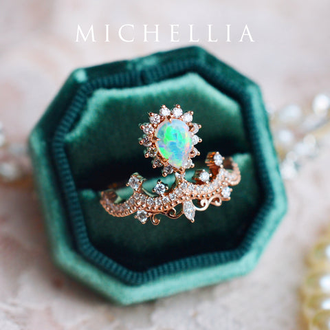[Angelique] Venetian Crown Chandelier Ring in Australian Opal Women's Ring michelliafinejewelry