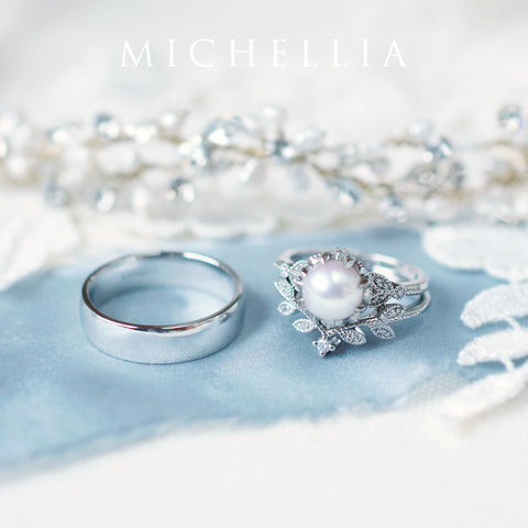 [Evanthe] Vintage Floral Engagement Ring in Akoya Pearl Women's Ring michelliafinejewelry   