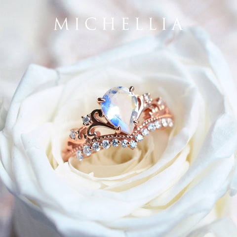 [Francesca] Heirloom Crown Pear Engagement Ring in Moonstone Women's Ring michelliafinejewelry   