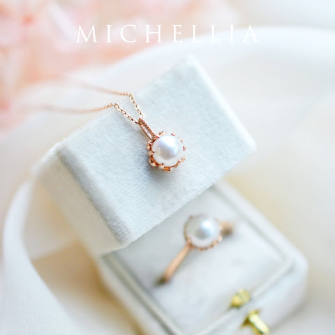 [Eden] Floral Solitaire Necklace in Akoya Pearl Necklace michelliafinejewelry   