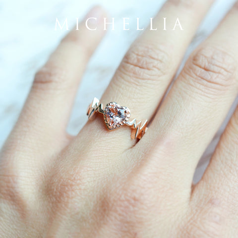 [Scarlett] Electrocardiogram Heartbeat Ring in Morganite Women's Ring michelliafinejewelry