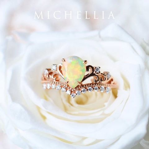 [Francesca] Heirloom Crown Pear Engagement Engagement Ring in Opal Women's Ring michelliafinejewelry   