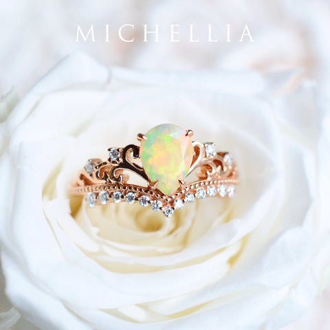 [Francesca] Heirloom Crown Pear Engagement Engagement Ring in Opal Women's Ring michelliafinejewelry   