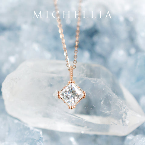 [Astoria] Fluer De Lis Princess Cut Necklace in Moissanite Necklace michelliafinejewelry   