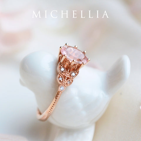 [Olivia] Classic Floral Oval Engagement Ring in Morganite Women's Ring michelliafinejewelry