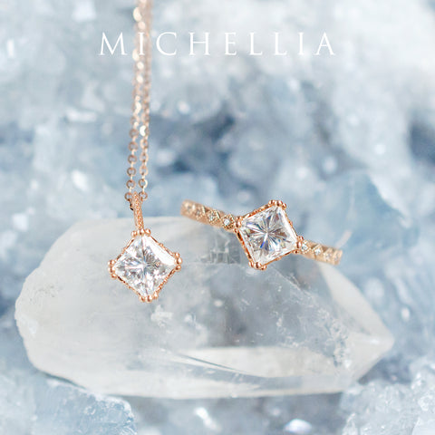 [Astoria] Fluer De Lis Princess Cut Necklace in Moissanite Necklace michelliafinejewelry   