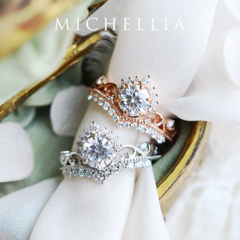 [Theia] Heirloom Crown Engagement Ring in Moissanite / Diamond Women's Ring michelliafinejewelry   