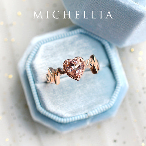 [Scarlett] Electrocardiogram Heartbeat Ring in Morganite Women's Ring michelliafinejewelry