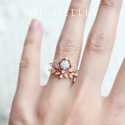 [Adeline] Vintage Rose Engagement Ring in Diamond / Moissanite Women's Ring michelliafinejewelry   