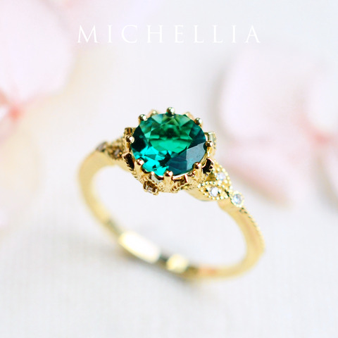 [Evanthe] Vintage Floral Engagement Ring in Emerald Women's Ring michelliafinejewelry   