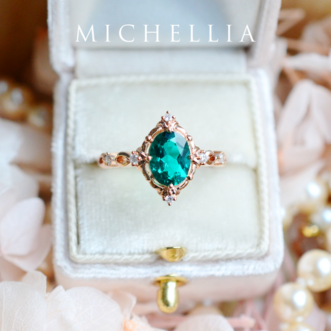 [Anastasia] Victorian Heirloom Oval Cut Ring in Lab Emerald Women's Ring michelliafinejewelry   