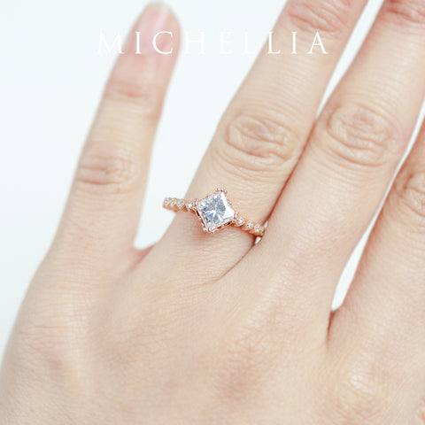 [Astoria] Fleur De Lis Square Princess Cut Engagement Ring in Diamond / Moissanite Women's Ring michelliafinejewelry   