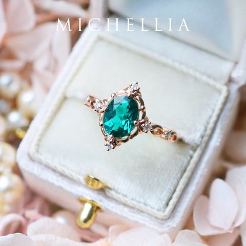 [Anastasia] Victorian Heirloom Oval Cut Ring in Lab Emerald Women's Ring michelliafinejewelry   