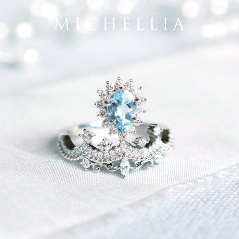 [Angelique] Venetian Crown Engagement Ring in Aquamarine Women's Ring michelliafinejewelry
