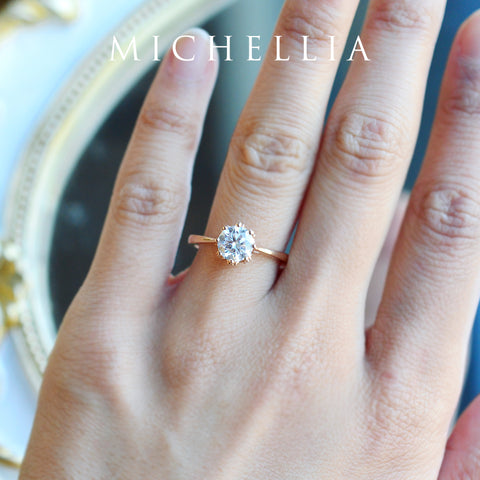 [Cassandra] Vintage Crown Solitaire Engagement Ring in Diamond / Moissanite Women's Ring michelliafinejewelry   