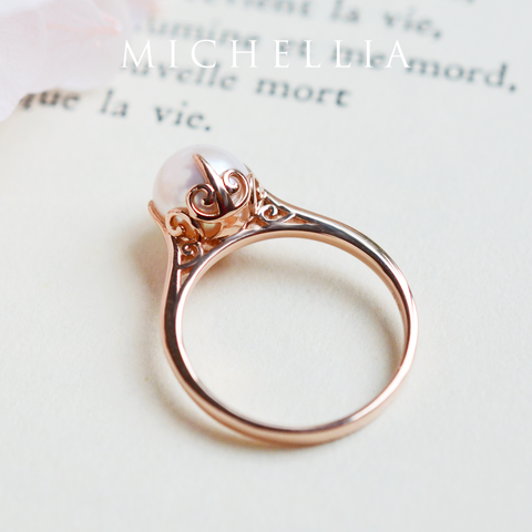 [Marguerite] Victorian Lace Solitaire Engagement Ring in Akoya Pearl Women's Ring michelliafinejewelry   