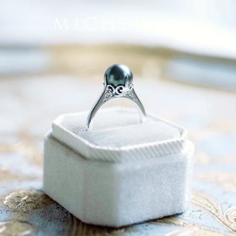 [Marguerite] Victorian Lace Solitaire Engagement Ring in Tahitian Pearl Women's Ring michelliafinejewelry   