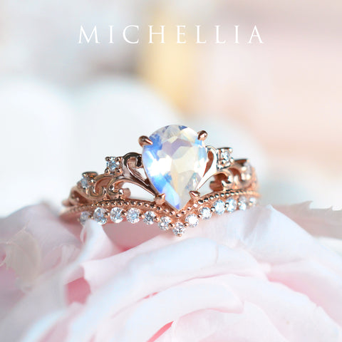 [Francesca] Heirloom Crown Pear Engagement Ring in Moonstone Women's Ring michelliafinejewelry   
