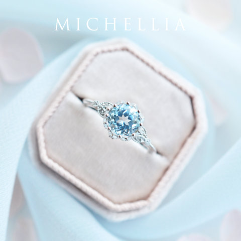 [Evanthe] Vintage Floral Engagement Ring in Aquamarine Women's Ring michelliafinejewelry   