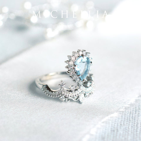 [Angelique] Venetian Crown Engagement Ring in Aquamarine Women's Ring michelliafinejewelry