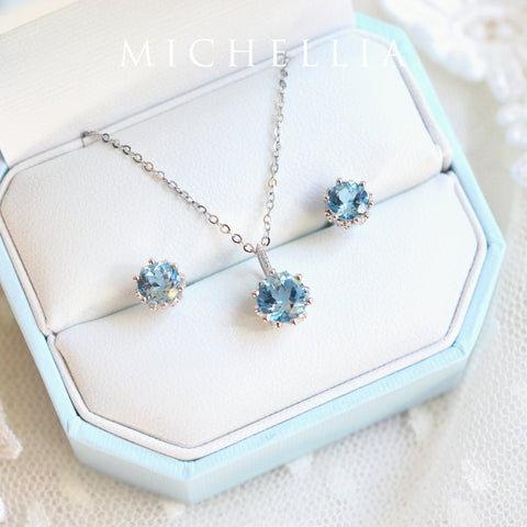 [Eden] Floral Solitaire Necklace in Aquamarine Necklace michelliafinejewelry   