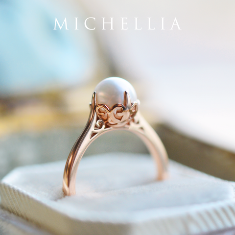 [Marguerite] Victorian Lace Solitaire Engagement Ring in Akoya Pearl Women's Ring michelliafinejewelry   