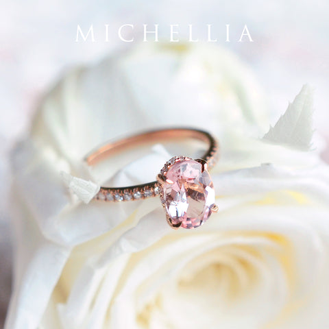 [Elaine] Modern Classic Oval Solitaire Ring in Morganite Women's Ring michelliafinejewelry   