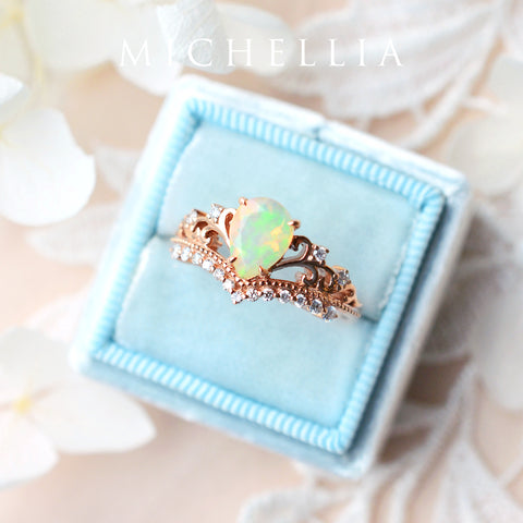 [Francesca] Heirloom Crown Pear Engagement Engagement Ring in Opal Women's Ring michelliafinejewelry   
