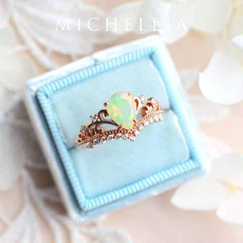 [Francesca] Heirloom Crown Pear Engagement Engagement Ring in Opal Women's Ring michelliafinejewelry   