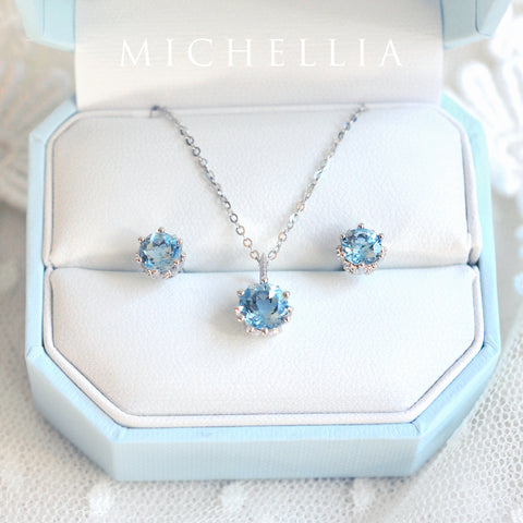 [Eden] Floral Solitaire Necklace in Aquamarine Necklace michelliafinejewelry   
