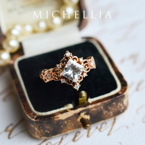 [Elsa] Vintage Square Princess Cut Engagement Ring in Diamond / Moissanite Women's Ring michelliafinejewelry   