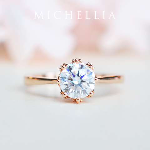 [Cassandra] Vintage Crown Solitaire Engagement Ring in Diamond / Moissanite Women's Ring michelliafinejewelry   