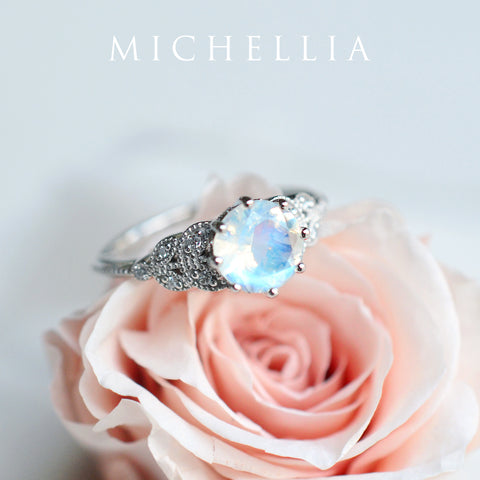 [Kerensa] Classic Floral Engagement Ring in Moonstone Women's Ring michelliafinejewelry