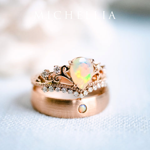 [Francesca] Heirloom Crown Pear Engagement Engagement Ring in Opal Women's Ring michelliafinejewelry   