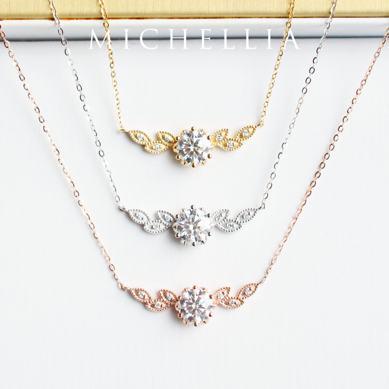 Dahlia | Floral Leaf Necklace in Aquamarine – Michellia Fine Jewelry