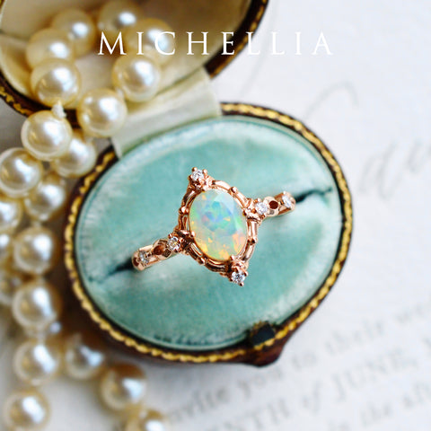 [Anastasia] Victorian Heirloom Oval Cut Ring in Natural Australian Opal Women's Ring michelliafinejewelry   