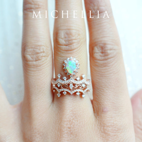 [Angelique] Venetian Crown Chandelier Ring in Australian Opal Women's Ring michelliafinejewelry