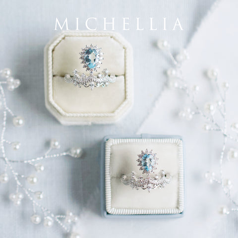 [Angelique] Venetian Crown Engagement Ring in Aquamarine Women's Ring michelliafinejewelry