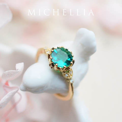 [Evanthe] Vintage Floral Engagement Ring in Emerald Women's Ring michelliafinejewelry   