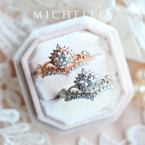 [Theia] Heirloom Crown Engagement Ring in Moissanite / Diamond Women's Ring michelliafinejewelry   