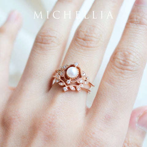 [Adeline] Vintage Rose Ring in Akoya Pearl Women's Ring michelliafinejewelry   