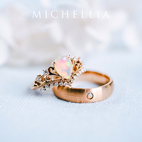 [Francesca] Heirloom Crown Pear Engagement Engagement Ring in Opal Women's Ring michelliafinejewelry   