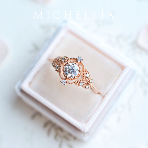 [Adeline] Vintage Rose Engagement Ring in Diamond / Moissanite Women's Ring michelliafinejewelry   