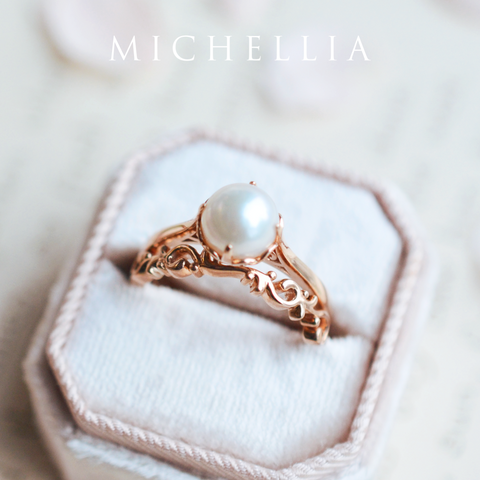 [Marguerite] Victorian Lace Solitaire Engagement Ring in Tahitian Pearl Women's Ring michelliafinejewelry   