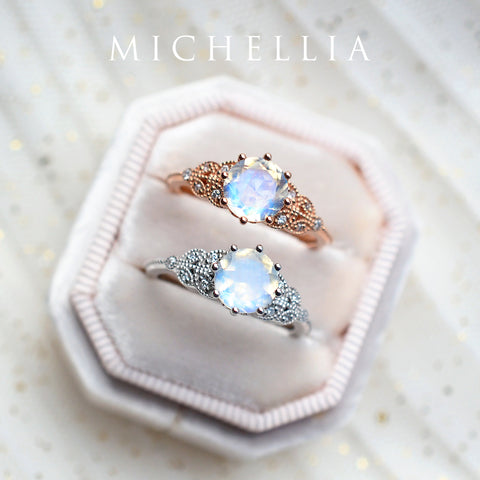 [Kerensa] Classic Floral Engagement Ring in Moonstone Women's Ring michelliafinejewelry